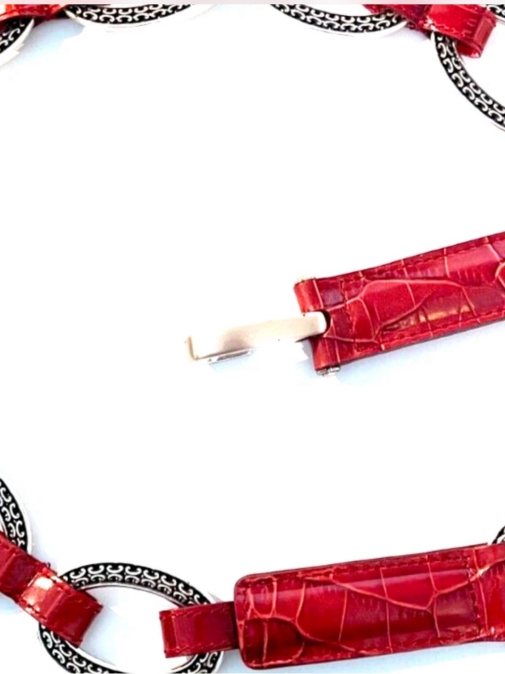 Ladies Brighton Red Leather Silver Rings Clasp Belt Size 32 faux croc - Picture 7 of 11